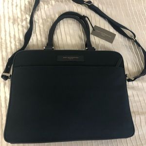 Organic cotton and leather Haneda Briefcase in navy blue. NWT and dust bag.